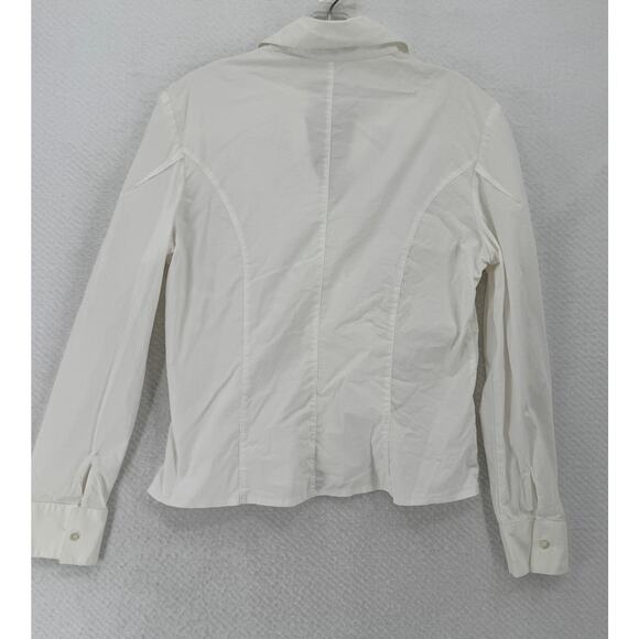 Exetera Womens White Cotton Collared Long Sleeve Full Zip Poplin Top Sz 4 - Picture 3 of 5